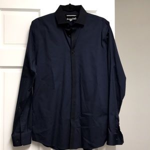 Navy and black vertical strip shirt